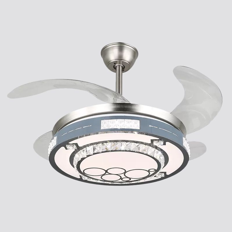Runde Hanging Lüfterlampenlampe Moderne Kristall 19 "breites LED Silber Semi Flush Mount Light, 4 Klingen