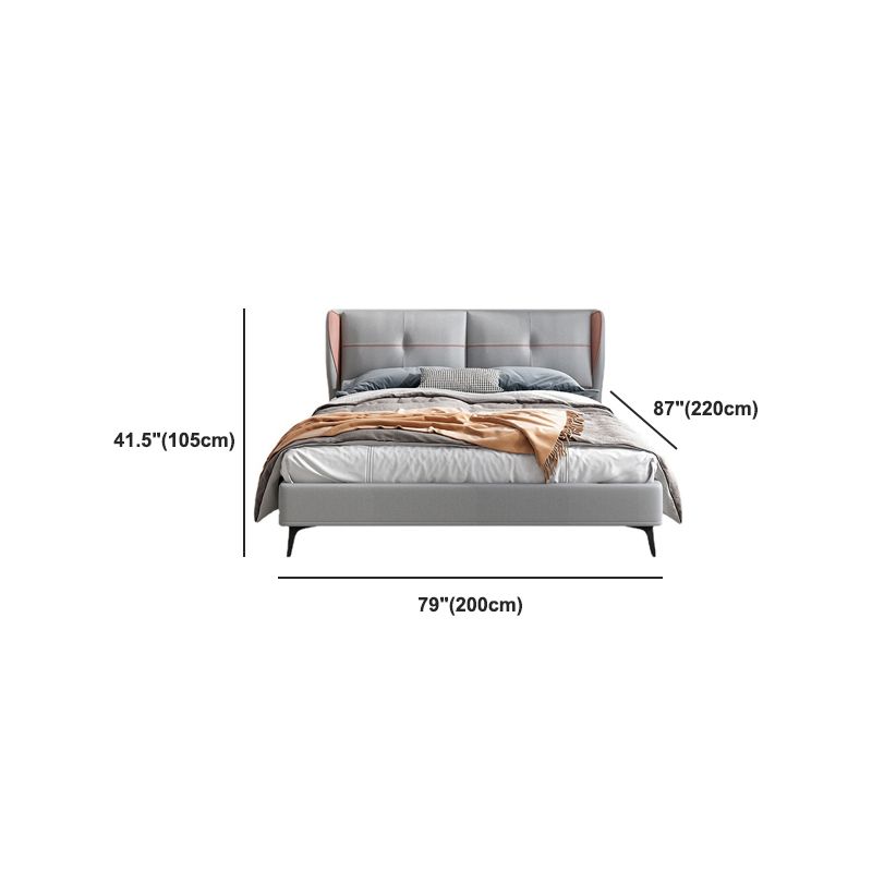 Modern Grey Wingback Bed with Tufted Rectangle Headboard and Metal Legs