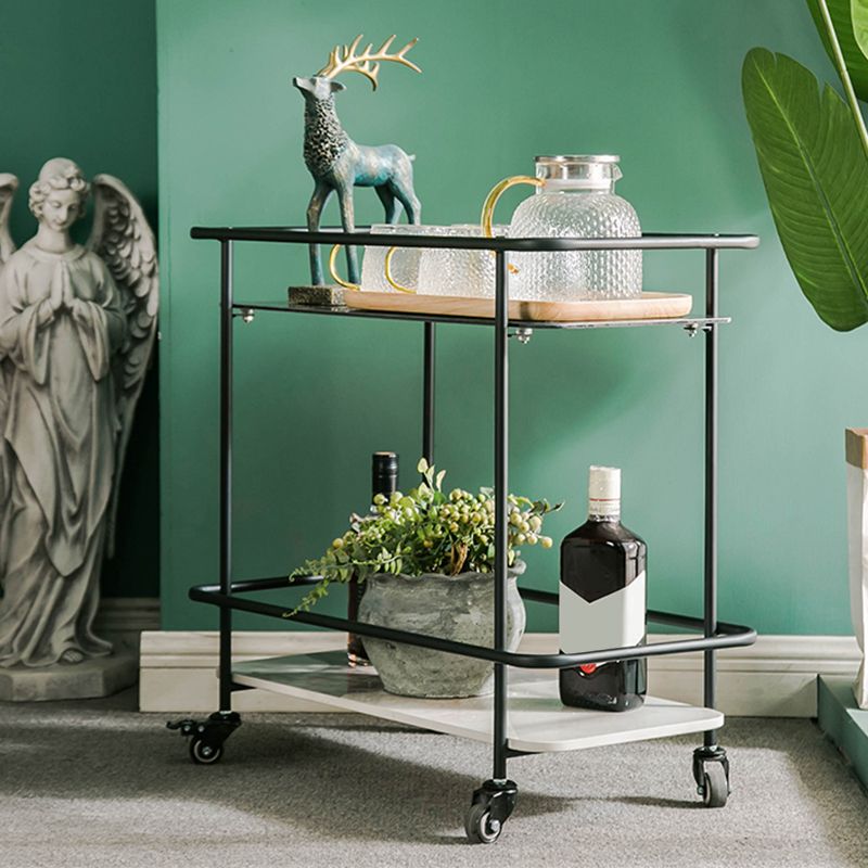 Contemporary Rectangular Glass Top End Table with Slate Shelve
