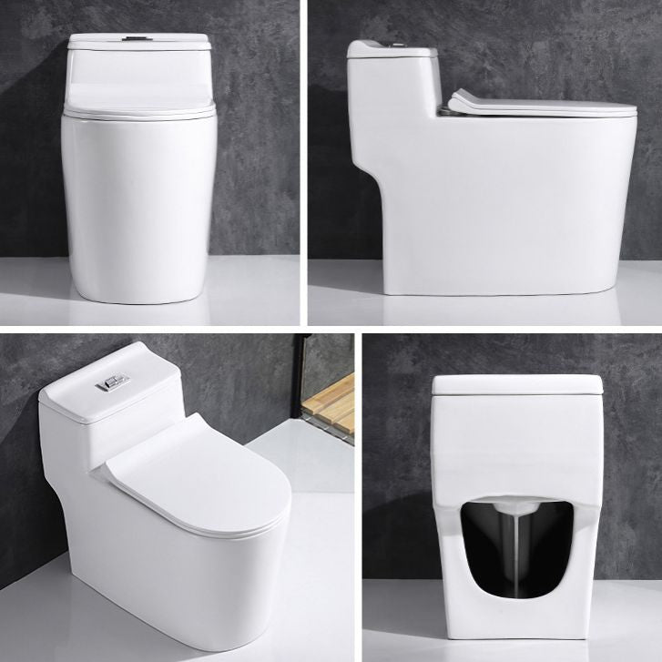 Traditional One Piece Toilet Floor Mounted White Toilet Bowl with Seat for Washroom