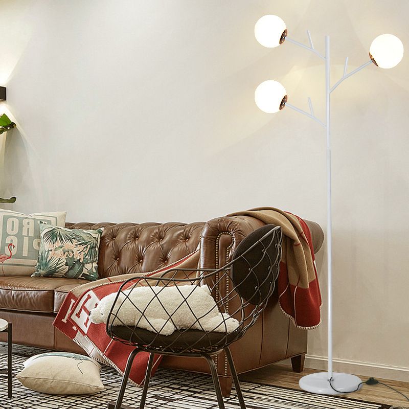 Metallbaumartigen Bodenlicht zeitgenössische 3 Lampen schwarz/weiße stehende Lampe für Schlafzimmer