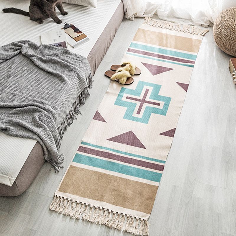 Multi-Color Americana Rug Victorian Cotton Blend Rug Washable Carpet with Fringe for Bedroom