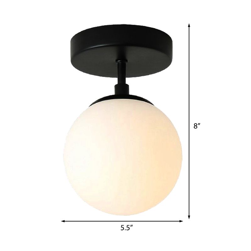 1 lampadina in ottone/finitura nera vicino alla luce del soffitto con vetro smerigliato Globe Shade Minimalista Semi-Flushmount Light