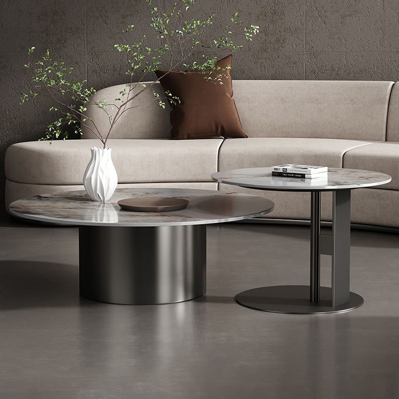 Slate Coffee Table Round Nesting Coffee Table Set with Pedestal Legs