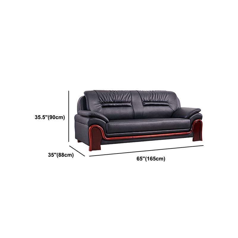 Modern Leather Sofa 34.65" Wide Pillow Top Arm in Black for Living Room