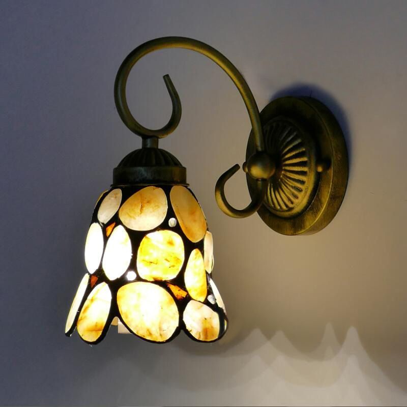 1 Light Bedroom Wall Mounted Lighting Tiffany Beige Sconce Light with Stone Bell/Dome Shade
