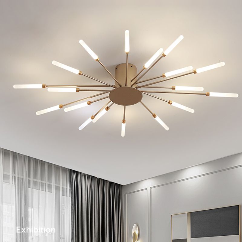 Modern Minimalist LED Semi Flush Mount Lacquered Iron Linear Ceiling Light with Acrylic Shade