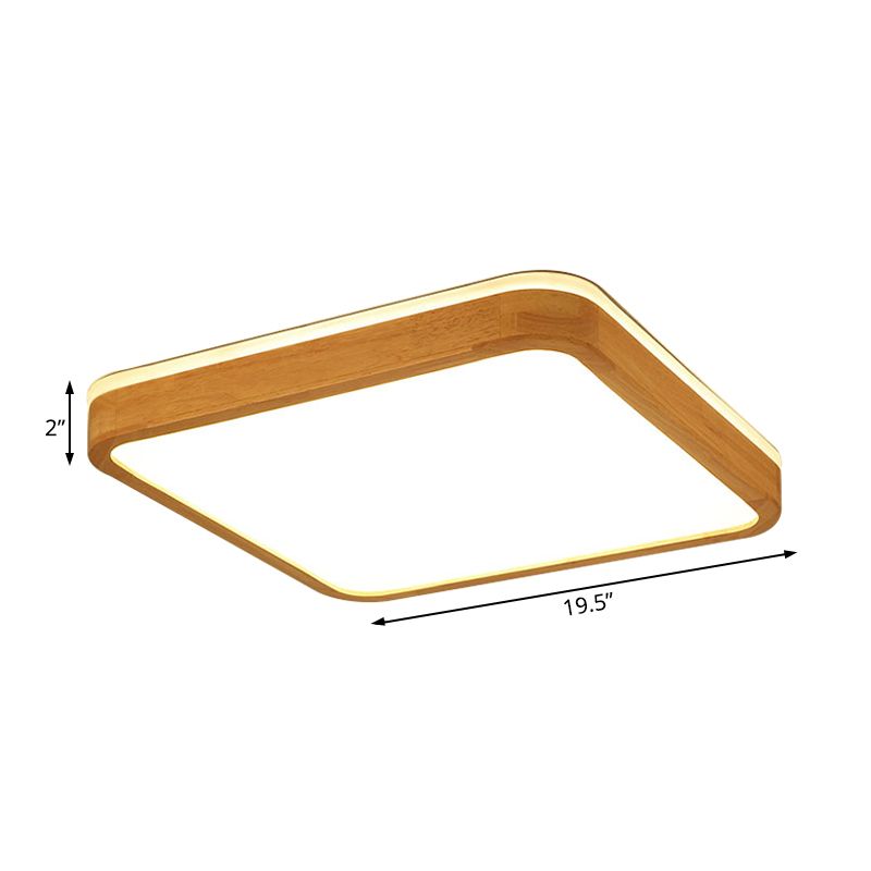 Lámpara de montaje empotrada de madera cuadrada/rectangular, lámpara de techo LED moderna de 12"/16"/19,5" de ancho, color beige, con difusor esmerilado en luz natural