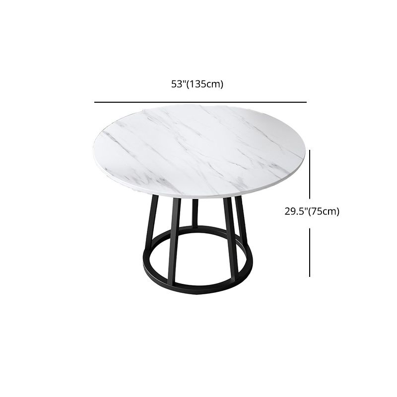 Round Black Iron Base Dining Table Modern Stone Pedestal Table