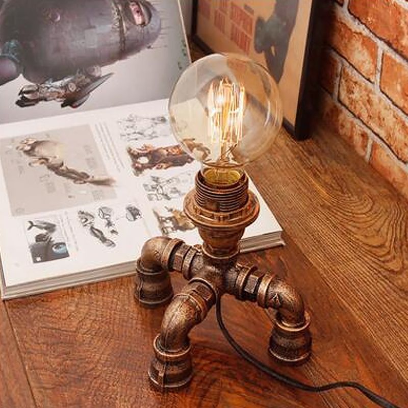 Bronze Single-Bulb Table Light Warehouse Style Iron 3-Leg/4-Leg/Sitting Robot Nightstand Lamp with/without Cage Guard
