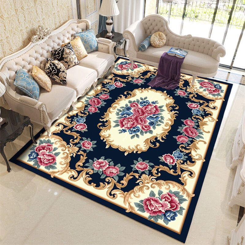 Navy Modern Carpet Blended Graphic Carpet Non-Slip Backing Carpet for Living Room