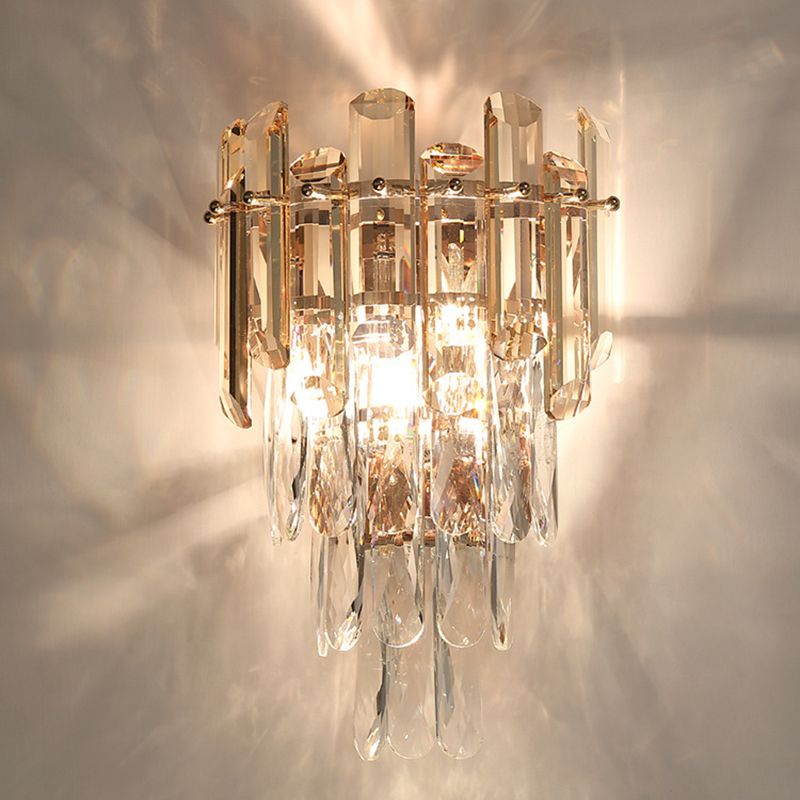 Pronzo della parete geometrica cristallina in moderna luce da parete a 2 luci in stile di lusso per spazi interni