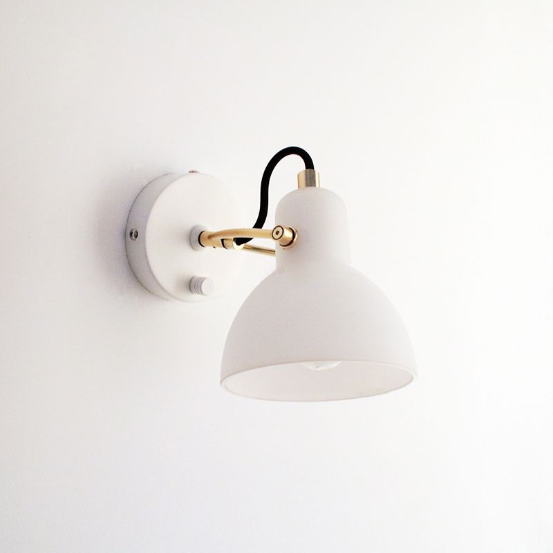White Glass Domed Wall Lamp Contemporary 1 Bulb Sconce Light Fixture with Adjustable Metal Arm