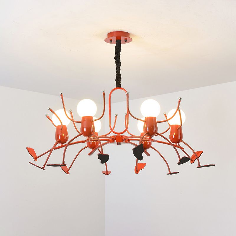 Red Stick-Man Chandelier Novelty Cartoon Metal Hanging Light Fixture for Kids Room