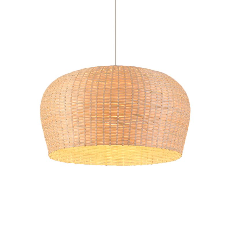 12"/19.5" Wide Dome Woven Bamboo Ceiling Pendant Lamp Asian Single Light Beige Hanging Light for Restaurant Dining Room