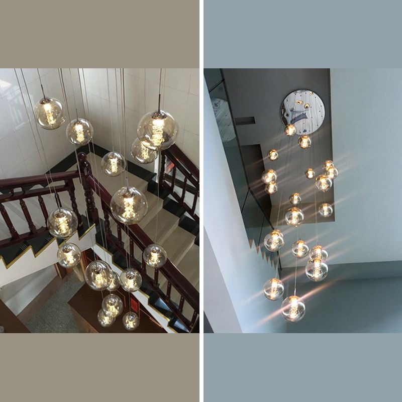 Globe Shape Glass Pendant Lamp Modern Multiple Hanging Light with Beaded Crystals