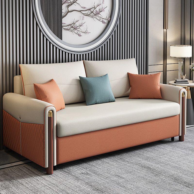 Contemporary Faux leather Sofa Bed 37.40" Wide Beige Sleeper Sofa