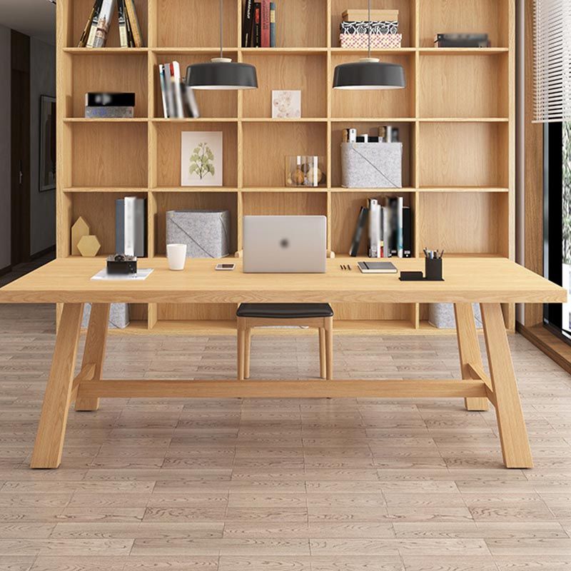 Contemporary Natural Wood Table Pine Rectangle Dining Table with Trestle