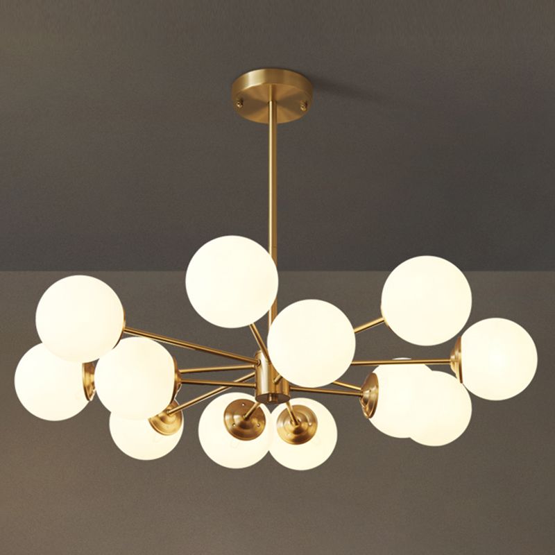 Goud moderne stijl kroonluchter licht wit glas bol tint hangende lamp voor woonkamer