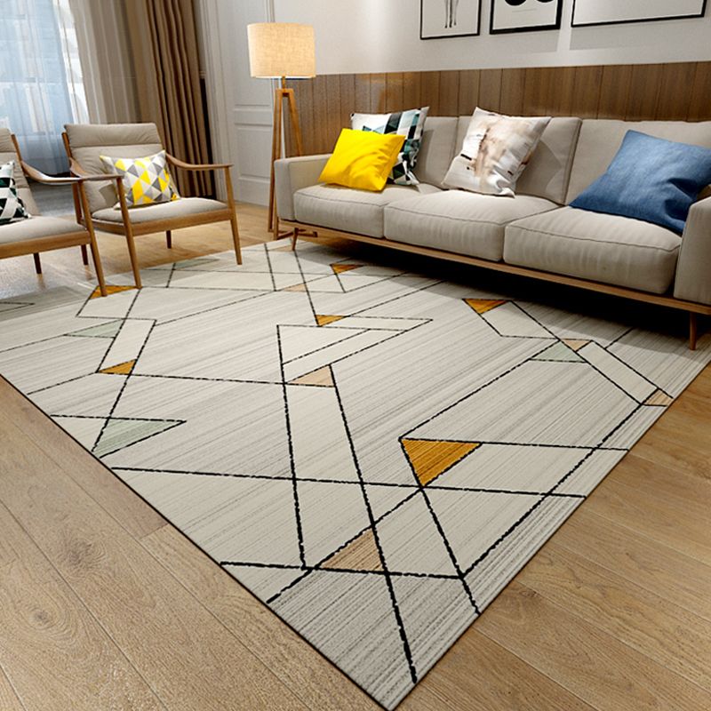 Colorful Geometric Pattern Contemporary Rug Polyester Pet Friendly Living Room Area Rugs