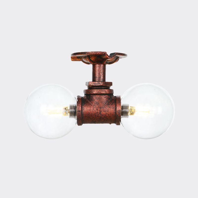 Boule d'éclairage semi-montée en cuivre et verre transparent, 2 lumières, lampe LED antique encastrée