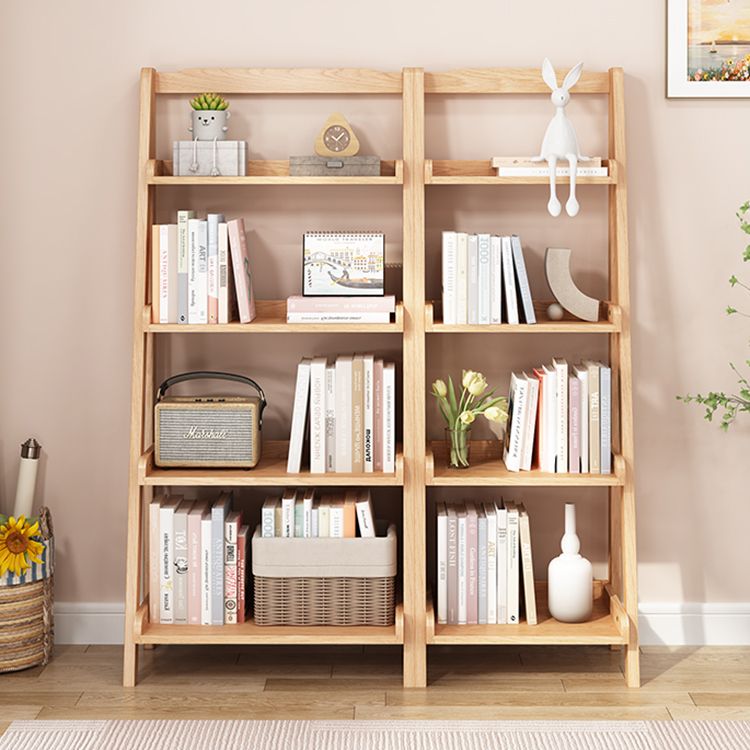 Contemporary Open Ladder Bookshelf Rubber Wood Vertical Bookcase