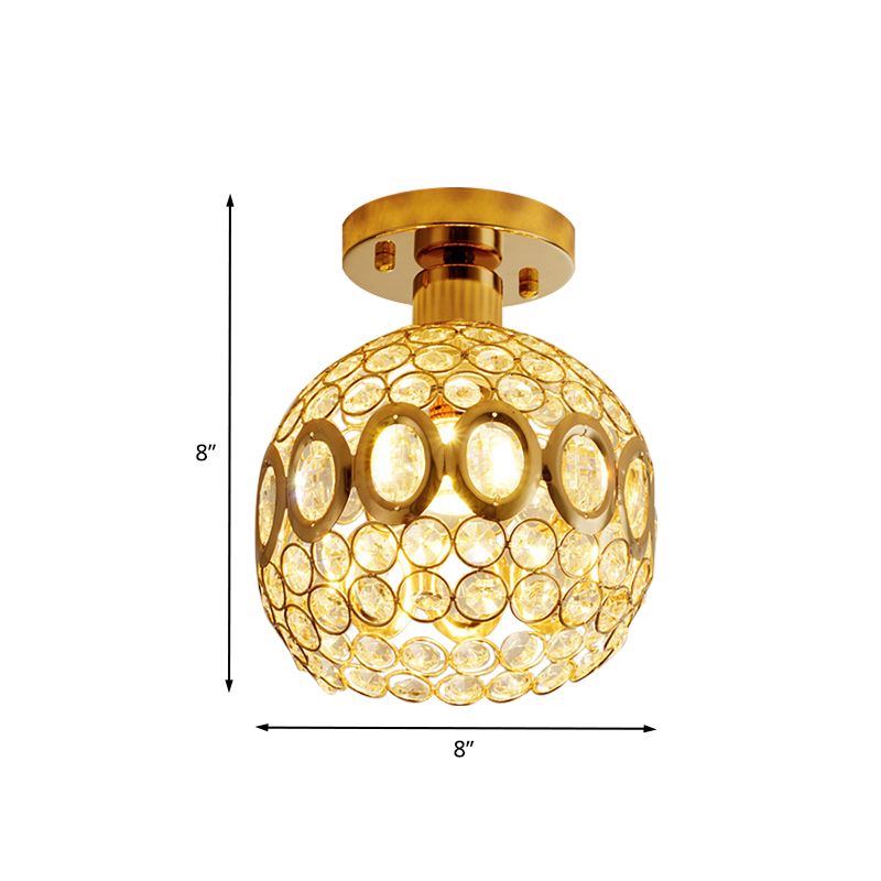 1 Bulb Oval-Side Dome Ceiling Lamp Simple Stylish Gold Crystal Semi Flush Light Fixture