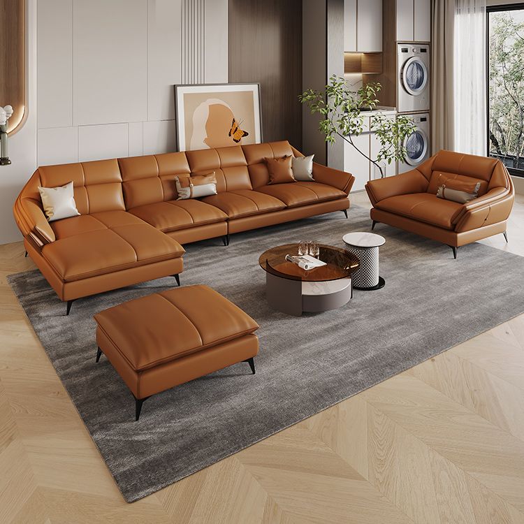 Contemporary Sectional Sofa Orange Genuine Leather Sectional