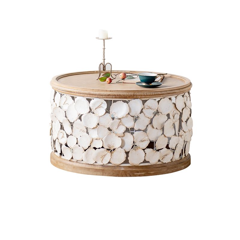 Drum Shaped Coffee Table French Country Distressed Wood Cocktail Table