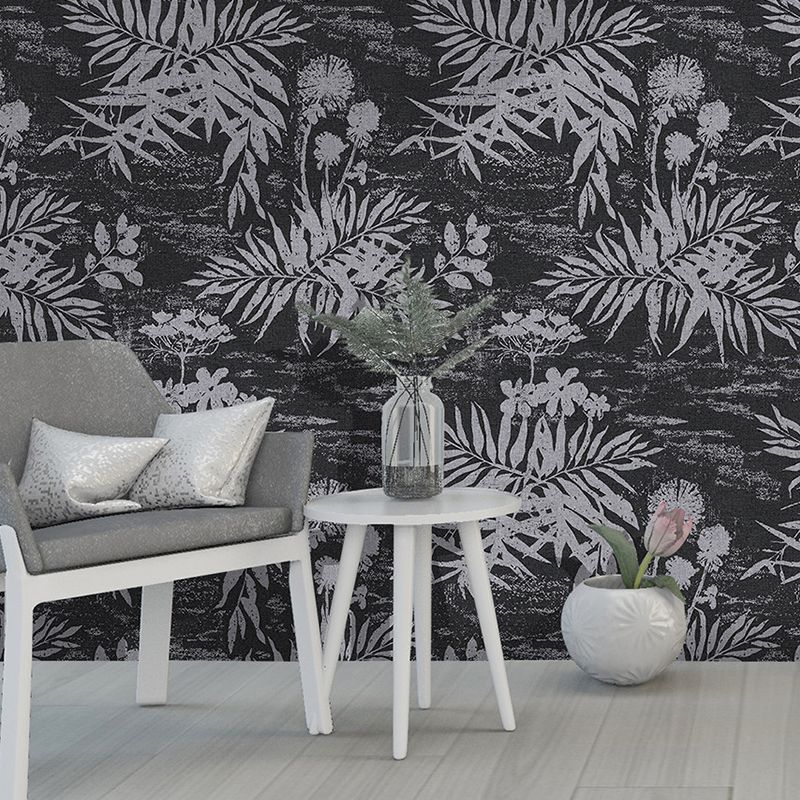 Contemporary Novelty Leave Wallpaper 33'L x 20.5"W Texture Non-Pasted in Black and White