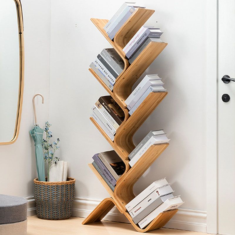Modern Bamboo Bookshelf Geometric Vertical Open Shelf Bookcase