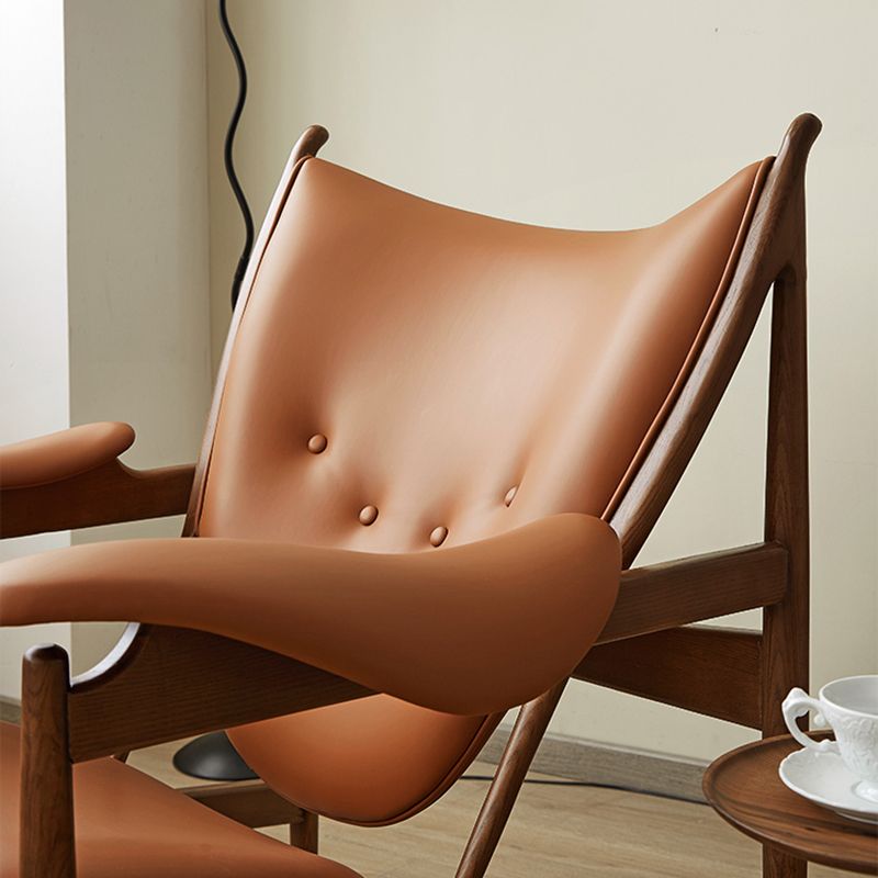 Square Arms Side Chair Genuine Leather Lounge Chair for Living Room