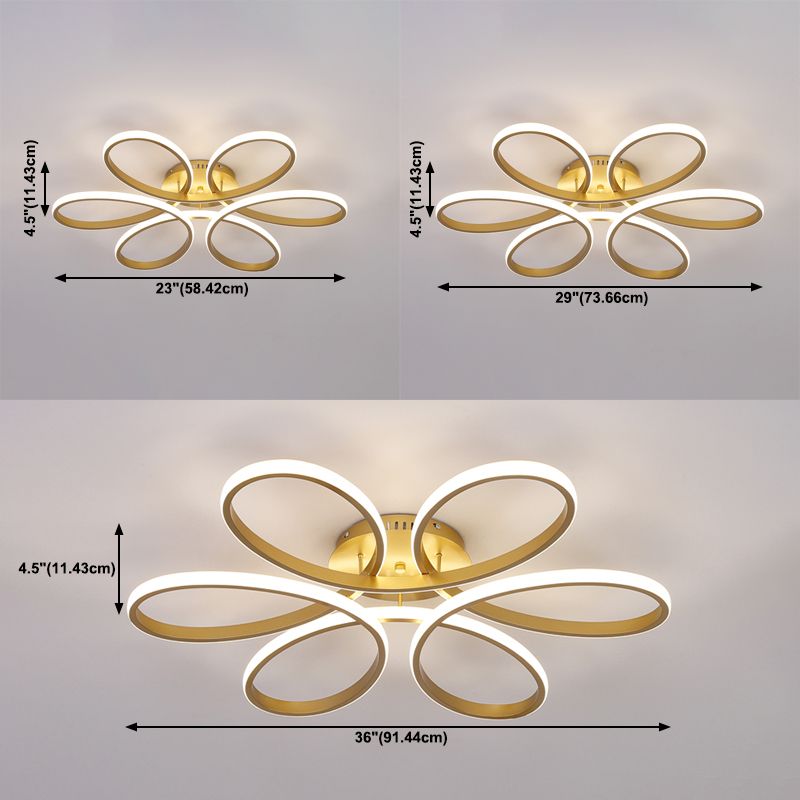 Modern Flower Semi Flush Ceiling Light Metal Living Room LED Ceiling Light