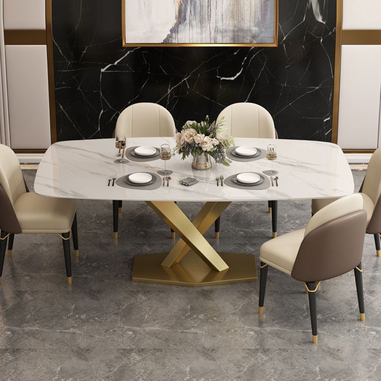 Traditional Luxury Pedestal Table Stainless Steel Base Rectangle Dinner Table for Home
