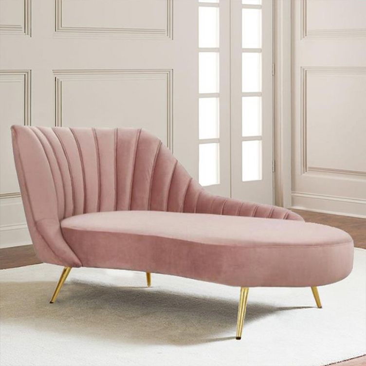 Glam Style Upholstered Cushioned Velvet Rolled Arms Chaise Lounge