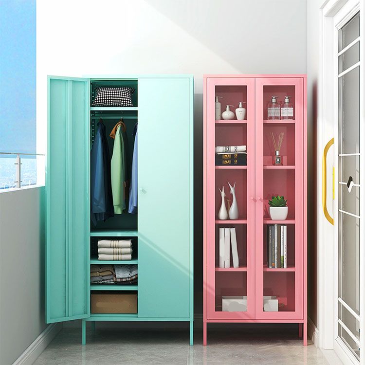 Modern Metal Wardrobe for Home Metallic Finish Cabinet with Legs