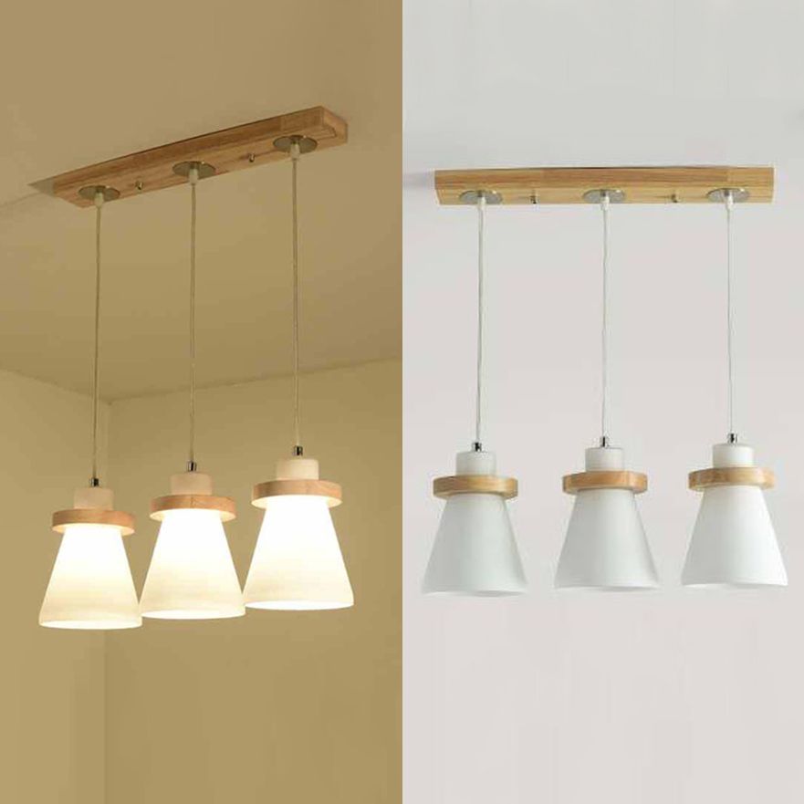 Lámpara colgante de sombra cónica blanca con dosel redondo de estilo simple iluminación colgante de vidrio de leche en blanco para el cargo