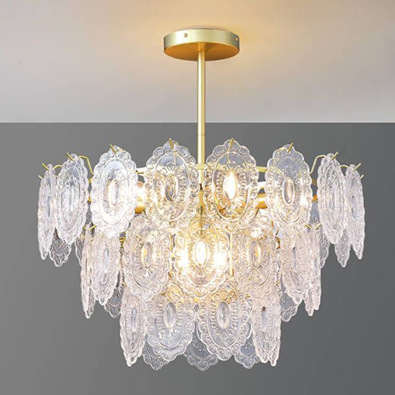 Wheel Shape Chandelier Modern Iron Down Lighting Pendant with Glass Lampshade for Bedroom