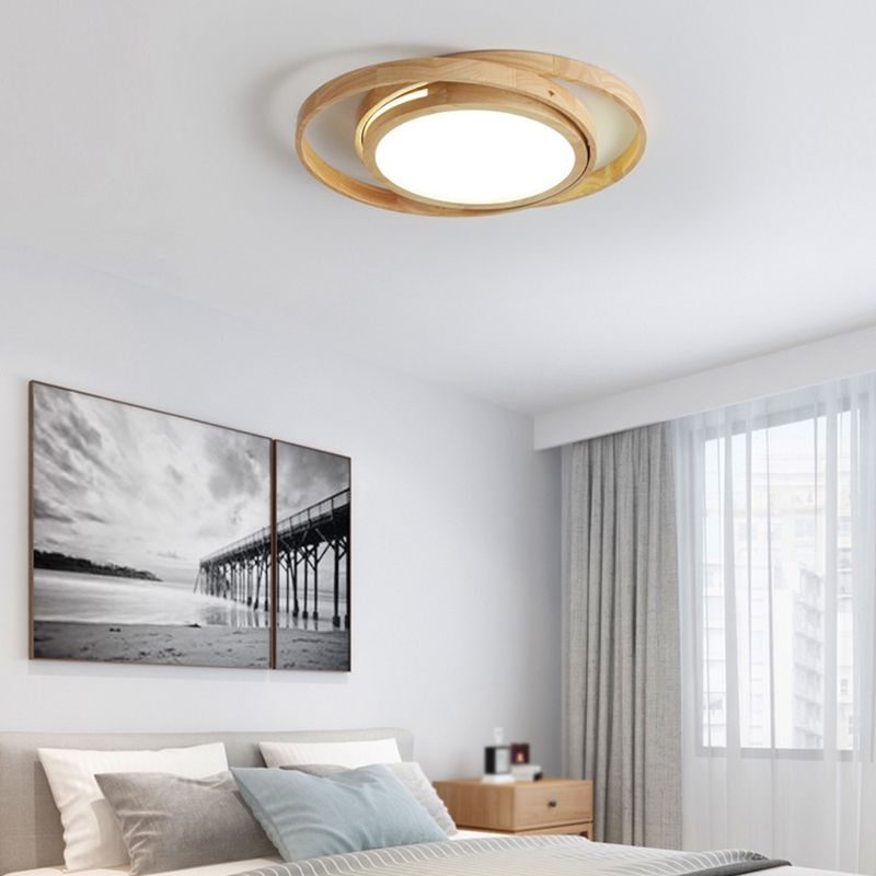 Wood Round Shape Flush Mount Light Modern-Style 1 Light Flush Ceiling Light in Brown