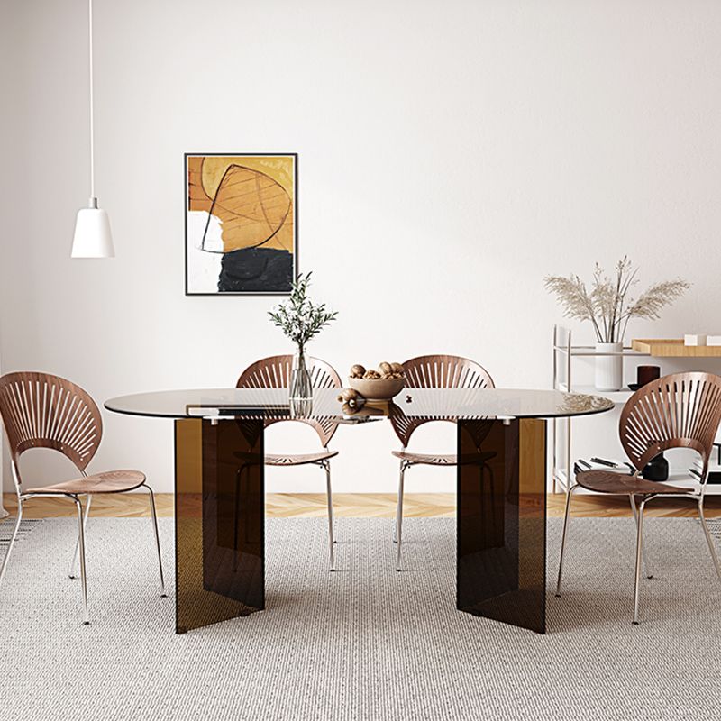 Oval Glass Dining Table Simplicity Double Pedestal Table for Dining Room