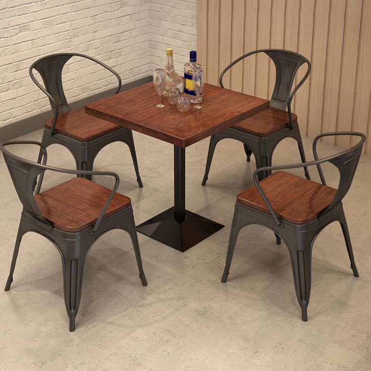 Solid Wood Dining Site Table Industrial Style Square Dinette Table with Pedestal Base