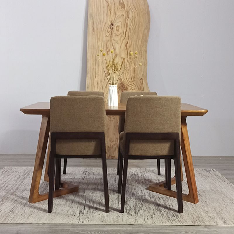 Modern Solid Wood Brown Dining Table Rectangle Shape Dining Table with Double Pedestal Bases