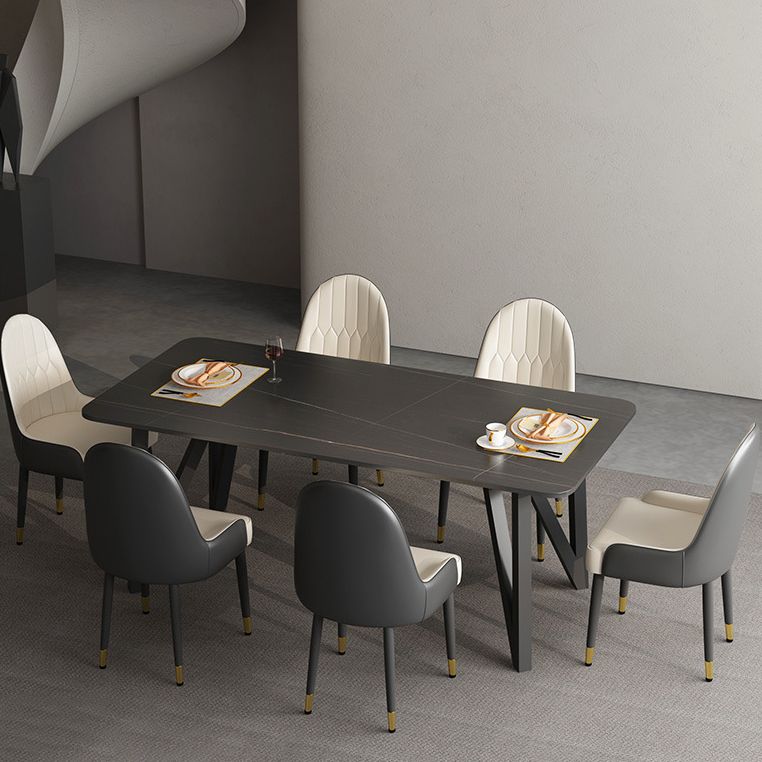 Rectangle Dining Table 4 Legs Dining Table in Black Frame for Kitchen