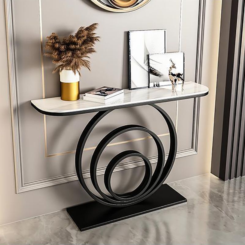 Modern Half Moon Accent Table Stone Console Sofa Table for Hall