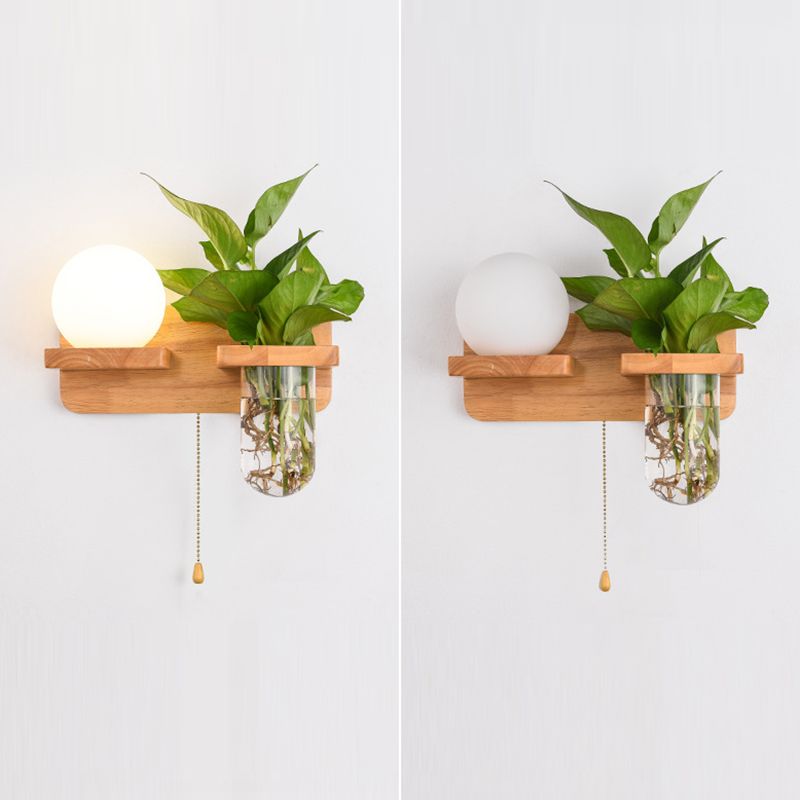 Modern Style Ball Shape Wall Light Wood 1 Light Sconces for Bedroom without Plant