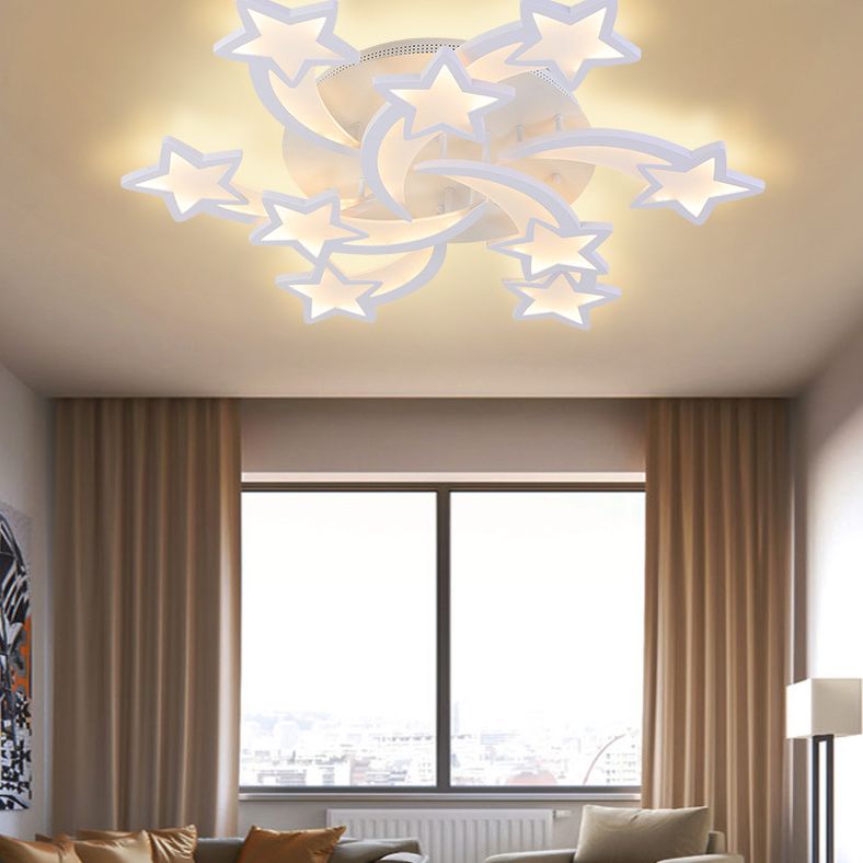 White Star Shade LED Indoor Flush Mount in Modern Acrylic Style Semi Flush Ceiling Light