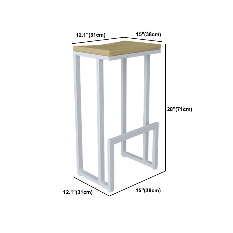 Modern Armless Backless Counter Stool Iron Kitchen Bar Stool with Wooden Seat