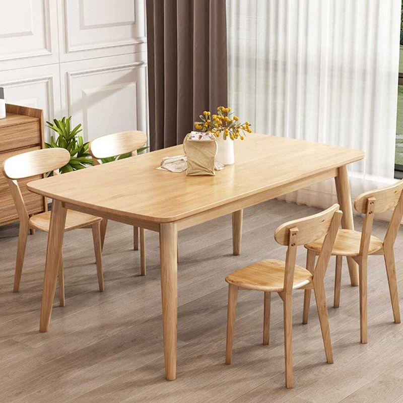 Rectangular Natural Oak Dining Table Solid Wood Tabletop for Living Room