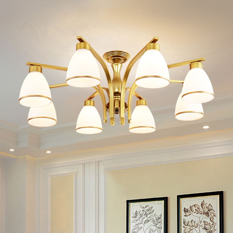 Schattierte Creme Glas Semi Flush Licht Rustikales Wohnzimmer Bündig Mount Ceiling Chandelier