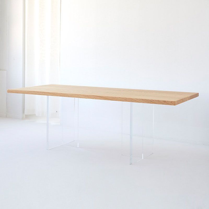 Rectangle Dining Table Natural Pine Wood Top Transparency Acrylic Base Table